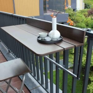 Outdoor Balcony Railing Hanging Rail Table - 60-120Cm Bar Lifting Folding Desk, Wall-Mounted Patio Side Tables With Adjustable Height, Portable Floating Shelves For Small Spaces (Brown 100*37Cm)