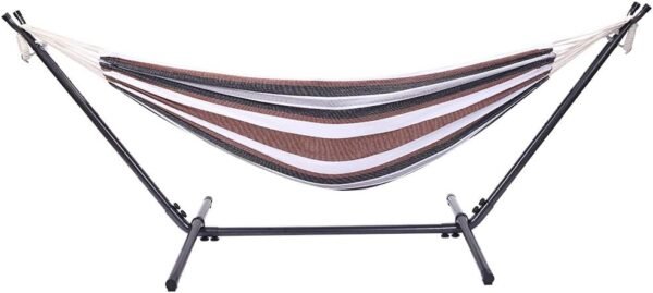 Outdoor Hammock, Hammock Swing, Heavy Duty Coffee Stripe Hammock with Stand Included and Portable Carrying Bag, for Indoor Garden Yard, Weight Capacity: 250lb, Weather Resistant