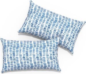 Outdoor Lumbar Pillows 12x20 inch, Rectangle Throw Pillows with Inserts, Decorative Lumbar Cushions for Patio Furniture Garden Couch Home Sofa Office Chair, Pack of 2, Pebble Blue