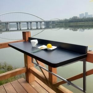 Outdoor Metal Balcony Table Balcony Deck Table,Balcony Bar Table For Railings,Lifting Folding Dining Table,Wall-Mounted Outdoor Side Tables,Outdoor Folding Wall Desk Hanging Adjustable Deck Table