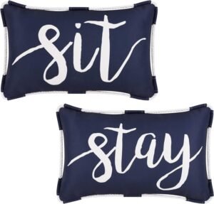 Outdoor Pillow Covers 12 x 20 Inch, Waterproof Blue Lumbar Throw Pillows for Patio Porch Furniture Couch, Navy Decorative Cushion Cover, Spring Summer Pillow Cases for Sofa Chair Garden, Set of 2