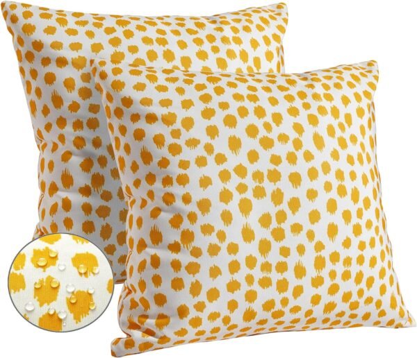 Outdoor Pillow Covers 18x18 Set of 2 Yellow Polka Dot Outdoor Waterproof Decorative Pillow Cases Summer Outdoor Sofa Bed Cushion Covers Home Decor Gifts