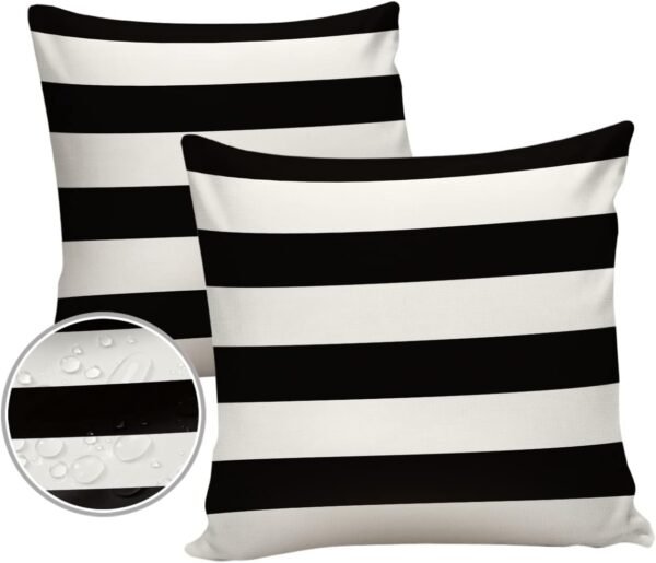 Outdoor Pillows 24x24 Waterproof Outdoor Pillow Covers, Black White Stripes Polyester Throw Pillow Covers Garden Cushion Decorative Case for Patio Couch Decoration Set of 2, Geometric