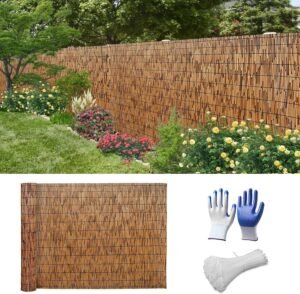 Outdoor Privacy Fence Panels 6ft Tall Stand Alone with 100 Ties Bamboo Screen Divider for Room Separation 1 2 2.5 3 3.5 4 4.5 5 5.5ft H Balcony Privacy Screen Apartment Garden Backyard Easy to Assembl