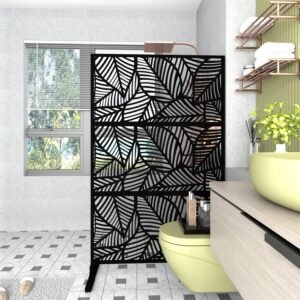 Outdoor Privacy Screens and Panels for Balcony Patio Metal Privacy Fence Screen with Free Standing Indoor Decorative Privacy Divider for Deck Garden Backyard (Black Leaves)