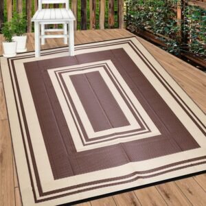 Outdoor Rug 5x7 Waterproof for Patios Clearance,Reversible Outdoor Plastic Straw Rugs,Polypropylene Foldable Lightweight Rv Patio Mats Indoor Outdoor Carpet for Balcony,Camping(Brown&Beige, 5x7)