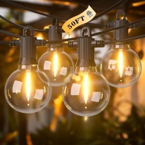 Outdoor String Lights 50 FT LED Patio Lights with 25+2 Shatterproof Edison Globe Bulbs - IP65 Waterproof Dimmable Hanging Lights - 2700K Warm White Lighting for Outside Porch Deck Bistro Cafe