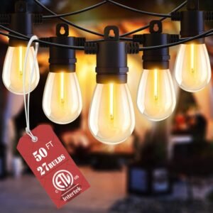 Outdoor String Lights, 50FT Patio String Lights With 27 S14 Edison Waterproof & Shatterproof LED Bulbs, Patio Hanging Lights 2700K Dimmable String Lights For Outside Backyard Cafe Garden Porch