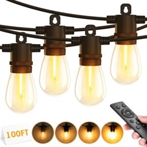 Outdoor String Lights with Remote - Dimmable 100FT IP65 Waterproof Patio Lights with Edison Bulbs Hanging Lights Outside for Backyard Garden Porch Deck Balcony