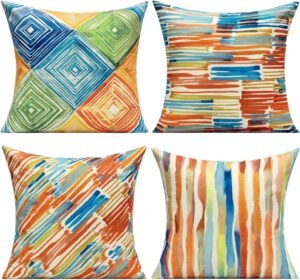 Outdoor Throw Pillow Covers 18X18 Set of 4 Summer Orange Rust Colorful Multicolor Decorative Cushion Cases Abstract Mid Century Modern Decor Home Decorations for Couch Patio Furniture Bench Sofa Porch