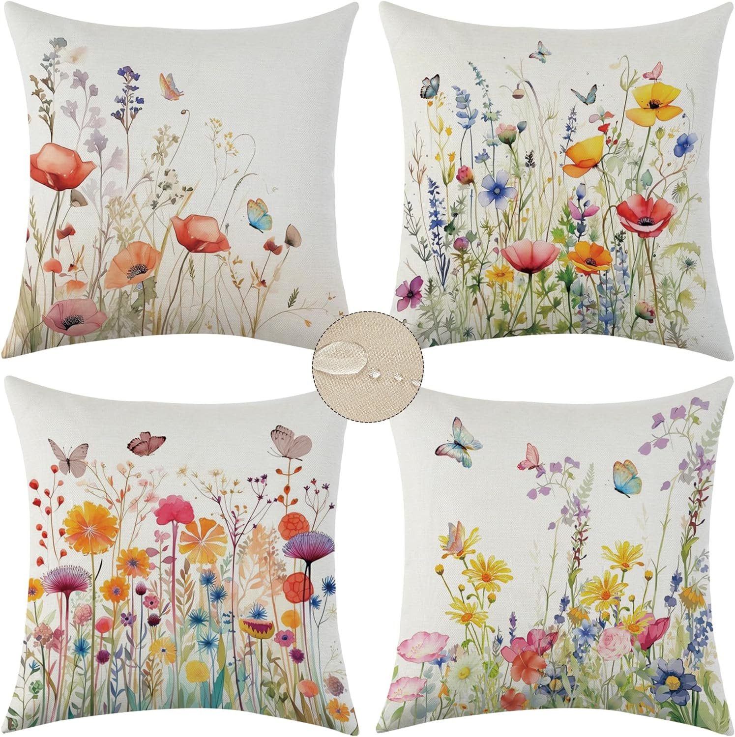 Outdoor Waterproof Throw Pillow Covers 18x18 Set of 4 Spring Outdoor Waterproof Throw Pillow Covers 18x18 Set of 4 Spring Summer Floral Decorative Pillow Covers for Outdoor Couch Sofa Patio
