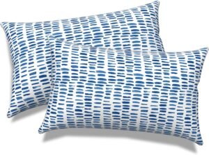 Outdoor/Indoor Lumbar Pillows, Water Repellent Cushion Pillows, 12x20 Inch, Outdoor Pillows with Inserts for Home Garden, Pack of 2, Pebble Blue