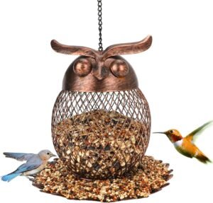 Outside Wild Bird Feeder, Metal Frame Squirrel Proof Bird Feeders Hanging for Outdoor, Garden Yard Decoration, Unique Decoration Cute Owl Shaped Bird Feeders