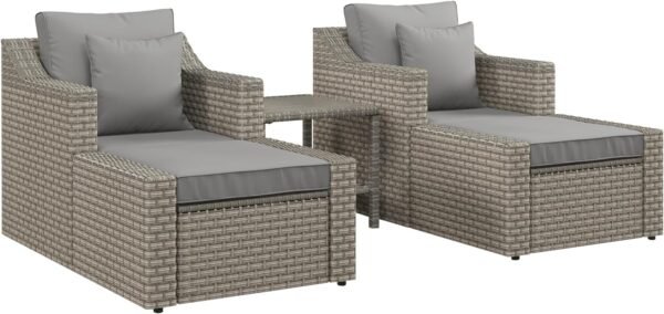 Outsunny 5 Piece Patio Furniture Set, All Weather PE Rattan Conversation Chair, and Ottoman Set with Coffee Table, Cushions & Pillows Included for Balcony, Porch, Deck, Pool, Lawn, Gray