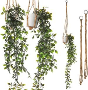 Oxsaytee Artificial Plants Hanging Plants Fake Hanging Plant for Home Decor Faux Mandala Vines with Plant Hangers for Bedroom Kitchen Balcony Shelf Office Garden Party Indoor Outdoor Decoration