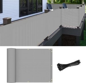 Patio Balcony Privacy Screen 2.5' x 12' Railing Cover for Apartments, Deck Fence Panels Screen for Porch Backyard Outdoor Temporary Fencing Net Mesh Cover with Zip Ties, Gray