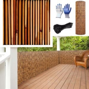 Patio Balcony Privacy Screen Outdoor Bamboo Privacy Fence Natural Reedhead Rolls 1 2 3 4 4.5 5 5.5 6ft High Backyard Divider Decorative Bamboo Wall Covering for Pool Pergola Ceiling Balcony Rail