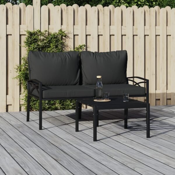 Patio Chairs Outdoor futon,Small Patio Couch,Balcony Couch,Apartment Balcony Furniture,with Gray Cushions 2 pcs 24.4"x29.5"x31.1" Steel