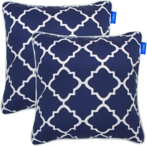 Patio Outdoor/Indoor Decorative Throw Pillow Water Repellent Set of 2 Square Pillow for Patio Garden Funiture (18" x 18", Blue Plaid)