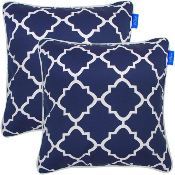 Patio Outdoor/Indoor Decorative Throw Pillow Water Repellent Set of 2 Square Pillow for Patio Garden Funiture (18" x 18", Blue Plaid)