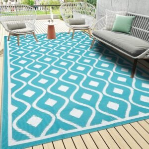 Pauwer Outdoor Rug Waterproof, 6'x9' Reversible Outdoor Plastic Straw Rug, Outdoor Patio Camping Rug RV Mat, Indoor Outdoor Area Rugs Carpet for Patio, RV, Picnic, Backyard, Deck, Balcony, Porch