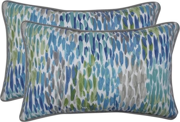 Pillow Perfect Outdoor | Indoor Make It Rain Cerulean Rectangular Throw Pillow (Set of 2), Blue