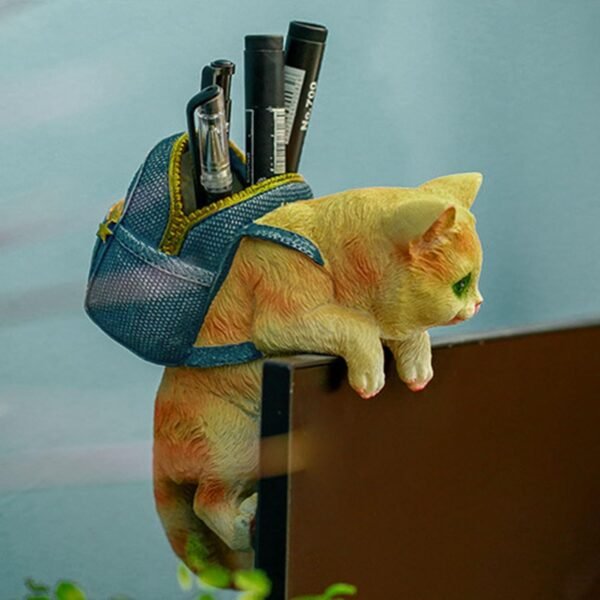 Planter Tiered Tray Hanging Pendant Decorations,Resin Animals Vase Huggers Figurines with Backpack for Holding Gardening Tools,Balcony Pots Hanging Ornaments,Office Pen Holder (03_Cat)