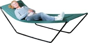 Portable Hammock – Space Saving Outdoor Foldable Free-Standing Hammock – Nylon Fabric with Steel Frame and Carrying Bag for Easy Travel