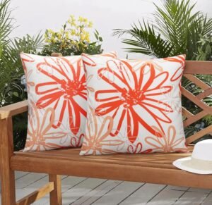 Pyonic Outdoor Waterproof Pillow Covers Pack of 2 Dahlia Water Resistant Decorative Outdoor Pillow Covers 18x18 inch Square Patio Pillows for Funiture Garden,Tent Sunbrella