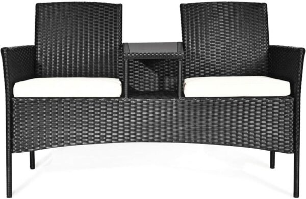 RELAX4LIFE Conversation Furniture Set with Table and Two Removable Cushions Rattan Wicker Chairs and Table Set for Patio,Garden, Baloney and Lawn Outdoor Porch Furniture Sets Loveseat (Black+Beige)