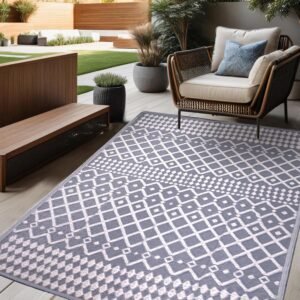 RURALITY Outdoor Rugs 6x9 Waterproof for Patios Clearance,Plastic Straw Mats for Backyard,Porch,Deck,Balcony,Reversible,Bohemia