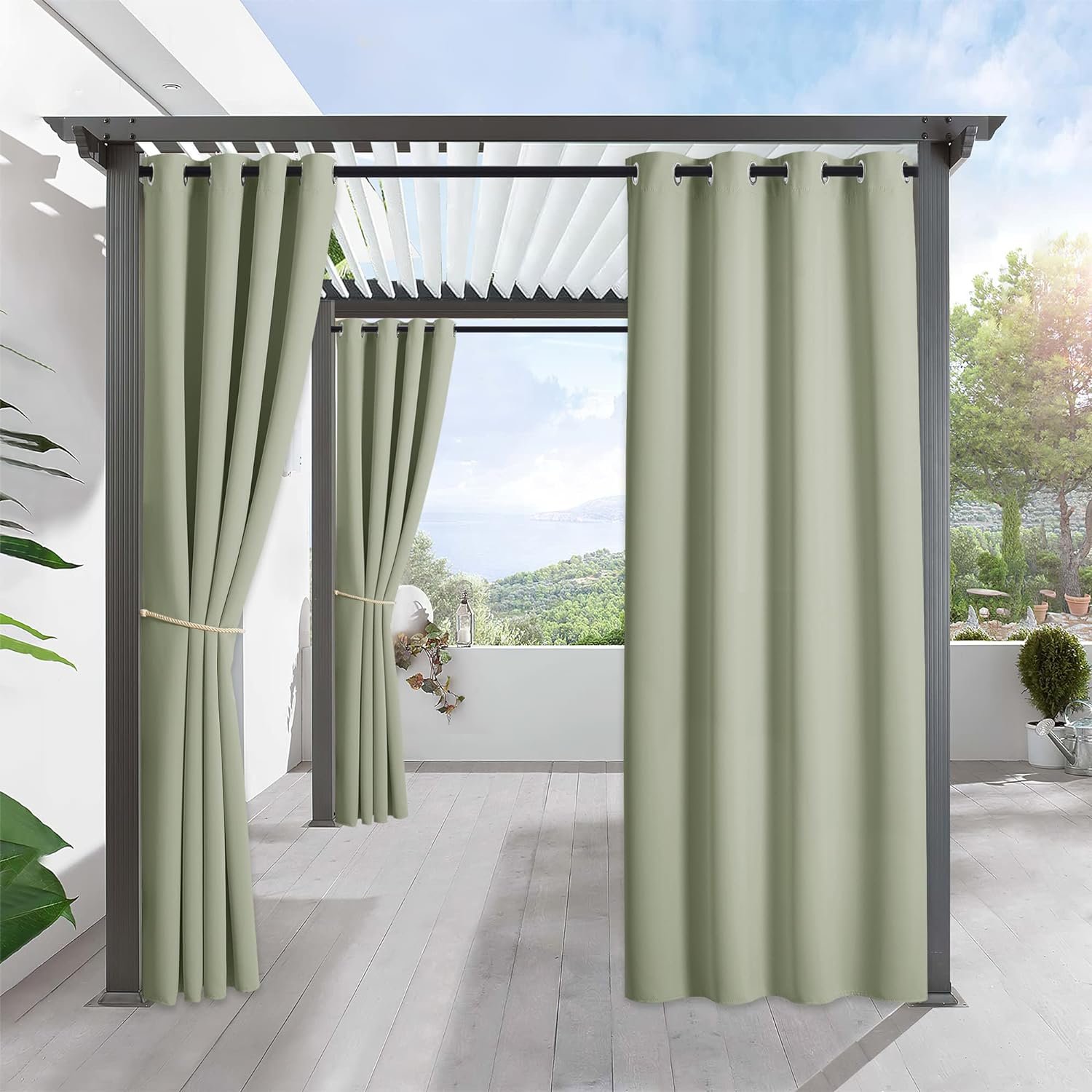 RYB HOME Outdoor Curtains for Patio, Waterproof Blackout UV Protection RYB HOME Outdoor Curtains for Patio, Waterproof Blackout UV Protection Outside Decor for Porch Swimming Pool Hut Garden Pavilion Pop Up Tent Pergola Balcony, W 52 x L 84, 1 Panel, Sage Green