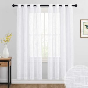 RYB HOME Sheer Curtains 72 inchs Long - Grommet Semi Sheer Curtains Privacy Linen Textured Sheer Drapes for Bedroom Living Room Dining Balcony Bathroom, 52 inches Width x 72 inches Length, 1 Pair