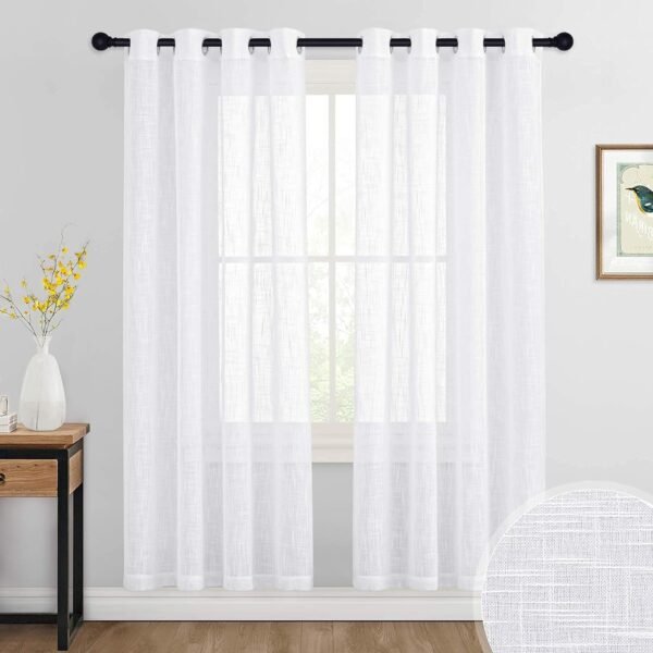 RYB HOME Sheer Curtains 72 inchs Long - Grommet Semi Sheer Curtains Privacy Linen Textured Sheer Drapes for Bedroom Living Room Dining Balcony Bathroom, 52 inches Width x 72 inches Length, 1 Pair