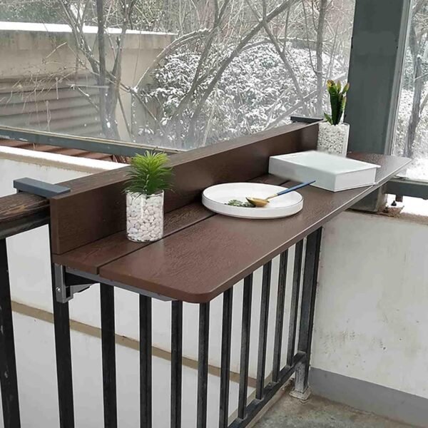 Railing Table Outdoor Balcony, Hanging Half Bar Tables - Balcony Folding Deck Table, Height Save Space Wall Mounted Drop Leaf Table, Outdoor Weatherproof Small Side Table (Brown 80 * 27Cm)