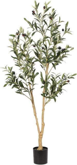 Realead 4ft Artificial Olive Tree, Fake Potted Olive Silk Tree, Tall Faux Olive Plants for Living Room Balcony Corner Home Office Decor