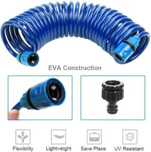 Recoil Garden Hose 25FT EVA Water Hose with 7-Pattern Spray Nozzle,Curly Self Coiling Lightweight Garden Hose,Retractable Drinking Water Safe Garden Coil Hose for Lawn Patio (blue)