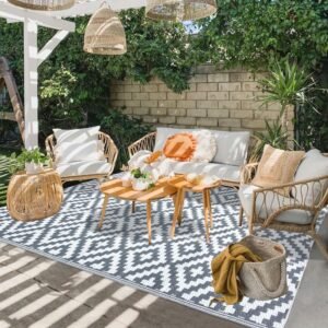 Reversible Outdoor Rugs for Patio Decor 4x6ft Waterproof Portable Outdoor Carpet Mat Large Plastic Straw Rug Indoor Outdoor Area Rug Floor Mat for Patio Clearance RV Camping Picnic Beach Backyard