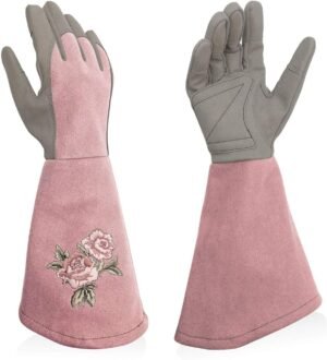 Rose Pruning Gloves Thorn Proof, Embroidery Leather Gardening Gloves with Extra Long Forearm Protection