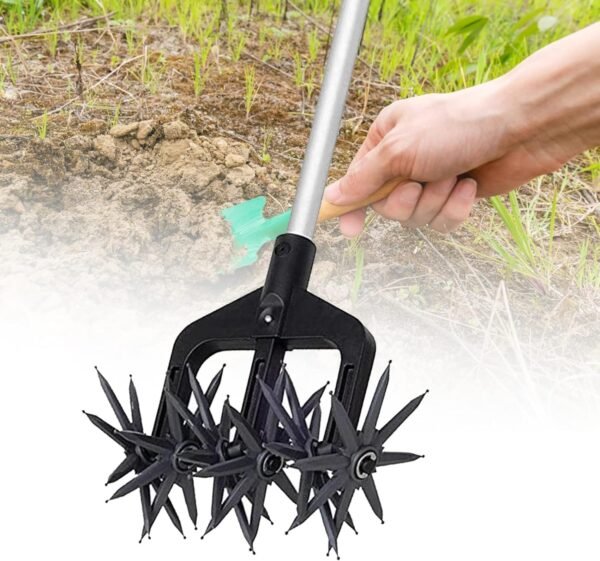 Rotary Cultivator, to Loosen The Soil for Sowing, with Short Handle, Gardening Rotary Tiller and Hand-held Garden Cultivator Tool, for Garden, Balcony Reseeding Grass or Soil Mix