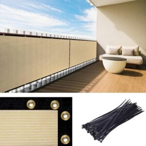 Royal Shade 3' x 10' Beige Balcony Privacy Screen Apartment Above Railing Porch Patio Fence Windscreen Cover Netting Mesh Fabric Cloth - Cable Zip Ties Included (We Make Custom Size)