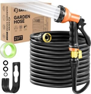 Saker Garden Hose, Expandable Water Hose with 10 Functions Spray Nozzle, Flexible Hose with 3/4" Fitting and Valve, Leak Proof,No Kink, 25ft Lightweight Outdoor Hose for Yard, Farm, Car