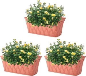 SearQing Wall Hanging Planter Pack of 3,Rectangle Railing Fence Hanging Pots Garden Balcony Wall Planter with Drainage Hole and Removable Drainage Plate 17"x7"x9" (Brick Red)