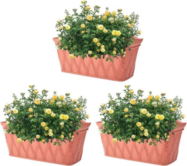 SearQing Wall Hanging Planter Pack of 3,Rectangle Railing Fence Hanging Pots Garden Balcony Wall Planter with Drainage Hole and Removable Drainage Plate 17"x7"x9" (Brick Red)