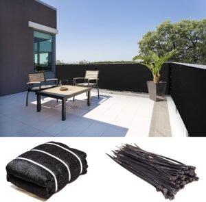 ShadeMart 3' x 10' Black Fence Privacy Screen for Balcony, Patio, and Apartment Porch - Windscreen Fabric Cloth for Railing, 90% Visibility Blockage with Grommets & Zip Ties (We Customize Size)