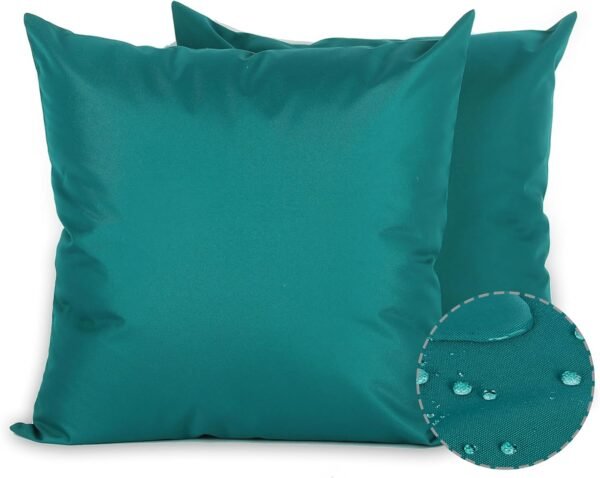 Sigmat Waterproof Outdoor Pillow Covers Fade Resistant Decorative Throw Pillowcases for Patio, Sofa and Chair Set of 2, 18x18 Inch, Teal