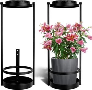 Solar Lights Outdoor Plant Stand for Garden, Metal Hanging Plant Holder for Indoor plants, Wall Mounted Planters Shelf, Flower Rack for Yard, Wall Decoration for Patio, Porch, Fence, Balcony (2 pack)