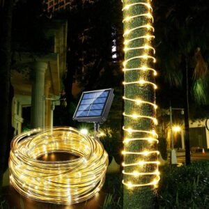 Solar Rope Light 33FT 100L IP65 Waterproof Outdoor LED Copper Fairy String Tube Lights for Party Garden Porch Yard Home Wedding Christmas Halloween Holiday Tree Decoration Lighting (Warm White)