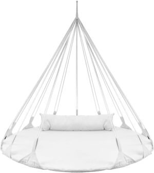 Sorbus 56" Stylish Hanging Swing Nest - Premium Cotton Double Hammock Daybed Saucer Style Lounger Swing - 264lbs Sturdy Spinner Tree Swing w/Pillow - Easy Setup - for Indoor/Outdoor, Travel - White