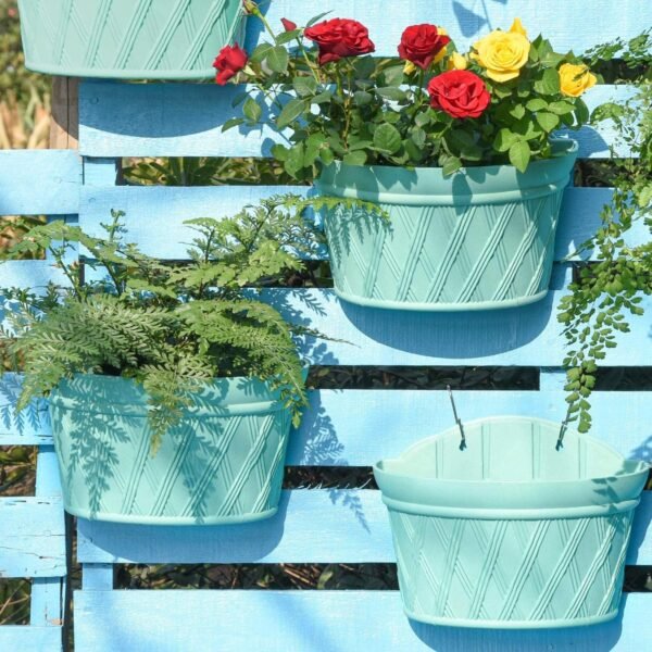 Sungmor Wall Hanging Planters,11.5 Inch Hanging Flower Pots for Railing Fence - Indoor Outdoor Balcony Wall Planter Hanging Basket, Plastic Pot Plant Container - Half Round & 3PC Pack & Green